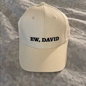 NWOT Schitt$ Creek “Ew, David” Cream Baseball Cap with Embroidered Text